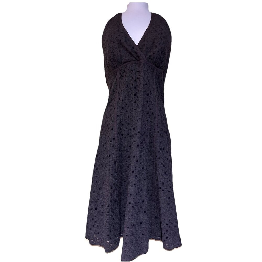 Liz Claiborne Dress Petite Brown Eyelet Lace Cotton Dress Size 12 Petite - Picture 1 of 8